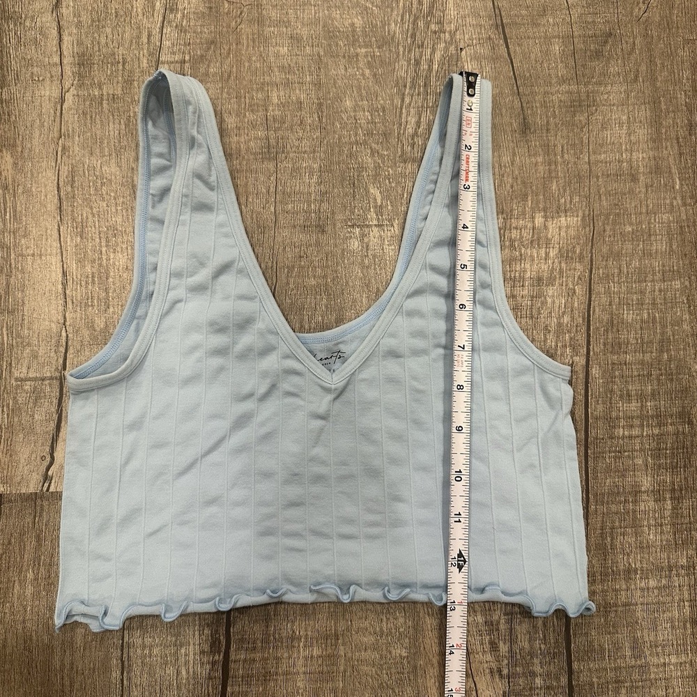 LA Hearts by PacSun Blue Ribbed Crop Tank Top Lettuce Hem V-Neck Women's M Y2K - Picture 3 of 6